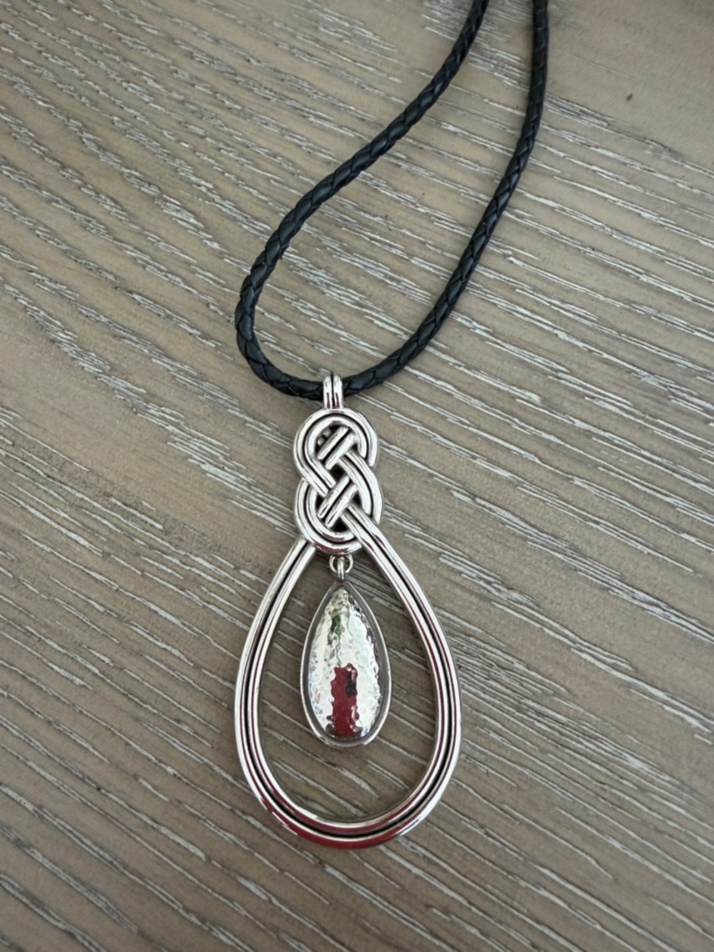 Brighton Celtic Knot  
Silver Teardrop Pendant Necklace - Black Leather Cord